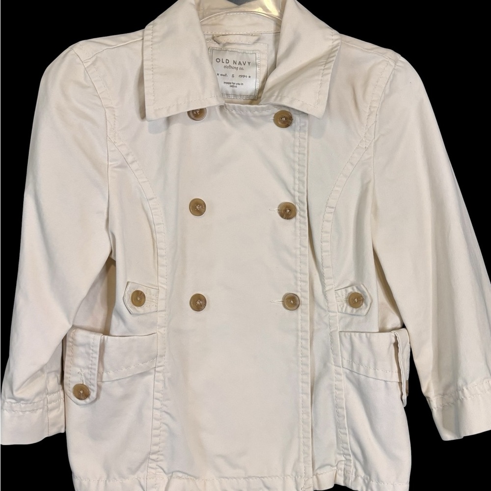 Old Navy Women's Cream Waist Length 3/4 sleeve Trench Coat Style Jacket